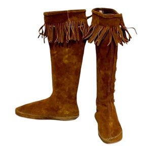 Vintage Leather Moccasin Mukluk Renaissance Fringe Leather Hippie Boots 7